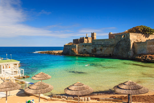 Apulia beach: Porto Ghiacciolo, placed in the south area of Monopoli, near S. Stefano Abbey,is a peculiar creek characterized by the spring ice-cold waters (Italy).
