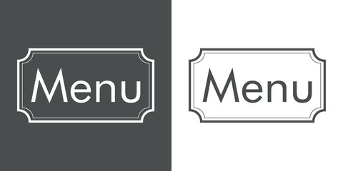 Logotipo con texto Menu en marco cuadrado lineal en gris y blanco