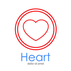Logotipo abstracto con texto Heart con círculo con corazón lineal en color rojo
