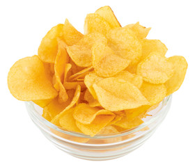 Potato chips bowl isolated on white background, with clipping path