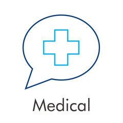 Obraz premium Logotipo abstracto con texto Medical con cruz en globo lineal en color azul