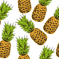 Pineapple vector seamless pattern, tropical background