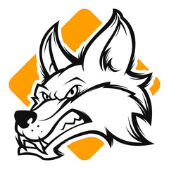angry fox head black and white esports logo vector illustration