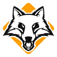 angry fox head black and white esports logo vector illustration