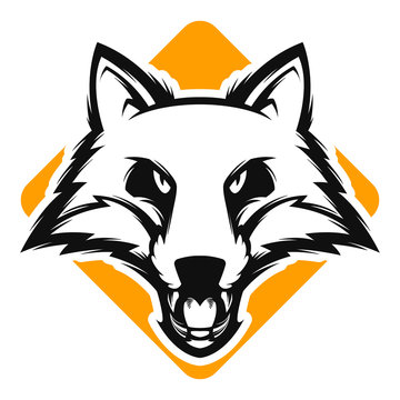 angry fox head black and white esports logo vector illustration