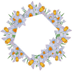 Hand painted watercolor template of spring flowers.