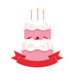 sweet cake birthday with ribbon frame