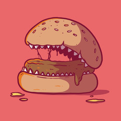 Zombie Burger vector illustration. Food, Fast food, monster, advertising, brand design concept