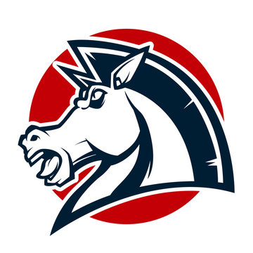 angry horse head black and white mascot esports logo illustration