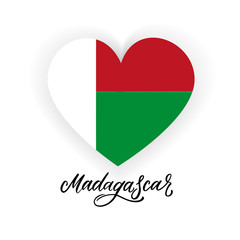 Flag of Madagascar in shape of heart with Madagascar handlettering