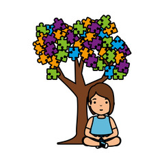 girl with tree puzzle attached