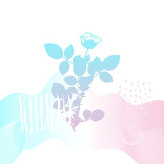 Abstract floral botanical background. Realistic herbs, flowers, plants in pastel colors with doodles , texture and gradient ribbon in pastel colors on white background.