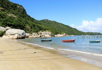 Praia tropical, praia de Canto Grande, Mariscal, cidade de Bombinhas, estado de Santa Catarina, Brasil 