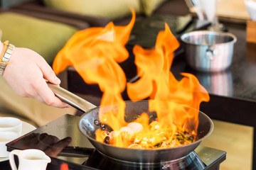 cooking in pan