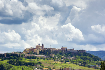 Camerino in Italy Marche over colourful fields