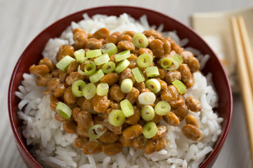  Bowl with traditional Japanese fermented soybeans called natto