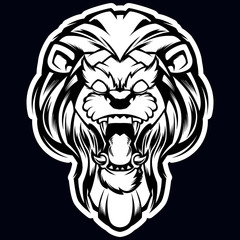 lion head black and white mascot logo illustration