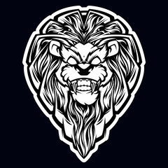 lion head black and white mascot logo illustration