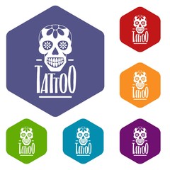 Tattoo skull icons vector colorful hexahedron set collection isolated on white 