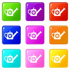 Watering can icons set 9 color collection isolated on white for any design