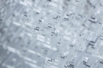 Abstract high-tech geometrical background. Details of transparent plastic or glass. Laser cutting of plexiglass or 3d printing.
