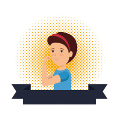 beautiful strong woman with ribbon frame