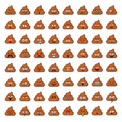 Big set of cute happy smiley poo emotions,vector illustration