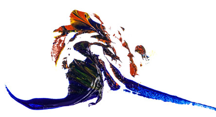 stain of blue, yellow and red oil paint. smear on white background