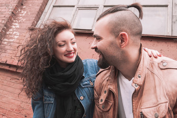 portrait of a happy romantic couple . love story