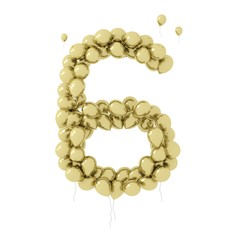 Golden number six with 3d balloons