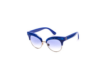 Fototapeta premium Sunglasses with blue glasses on an isolated white background