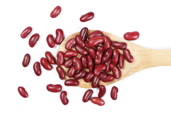 Raw red beans with wooden spoon isolated on white background 