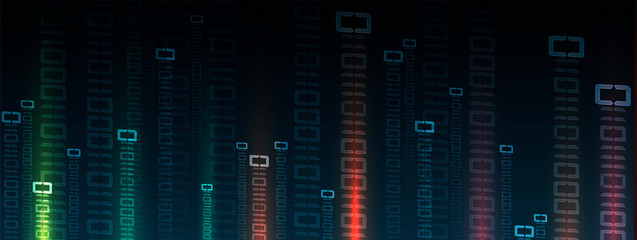 Bytes of binary code run through network. Abstract futuristic technology syberspace