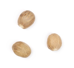 Nutmeg isolated on white background, top view