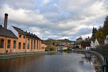 Fototapeta na wymiar View of the town of Czech Krumlov, registered in the UNESCO World Heritage List, Slide-City