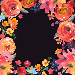 Bright Yellow Watercolor Roses, Wildflowers and Berries Floral Greeting Card