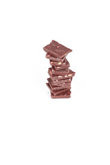 slices of original chocolate with nuts.isolated on white