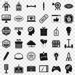Creative market icons set. Simple style of 36 creative market vector icons for web for any design