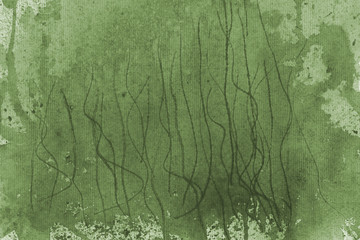 Green spring watercolor texture with abstract washes and brush strokes on the white paper background. Chaotic abstract organic design.