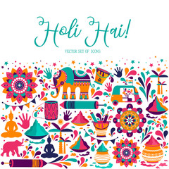 Happy holi vector elements for card design , Happy holi design with colorful icon. - 256406783