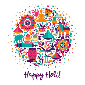 Happy holi vector elements for card design , Happy holi design with colorful icon.