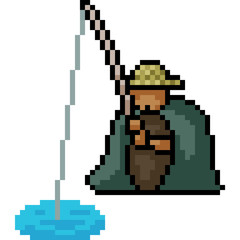 Obraz premium vector pixel art fishing