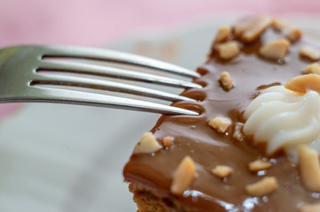Fresh chocolate creamy cake, macro