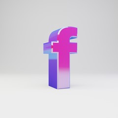 Obraz premium 3d letter F lowercase. Rendered multicolor metal font with glossy reflections and shadow isolated on white background.