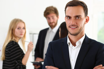 Handsome man in suit look in camera