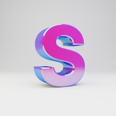 3d letter S uppercase. Rendered multicolor metal font with glossy reflections and shadow isolated on white background.