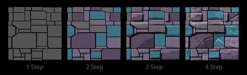 Seamless texture of old geometric stone, background stone wall tiles. Vector illustration for user interface of the game element