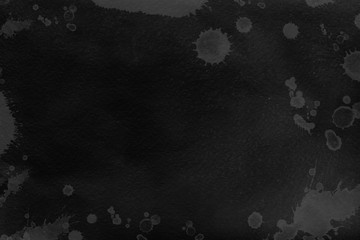 Black watercolor texture with abstract washes and brush strokes on the white paper background. Chaotic abstract organic design.