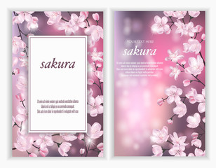 Set of Vector banners with Luxurious sakura flowers. Template for greeting cards, wedding decorations, invitation, sales, packaging. Spring or summer design. Floral poster, invite.