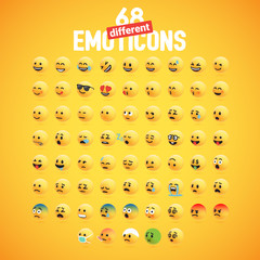 Cute high-detailed yellow 3D emoticon set for web, vector illustration
